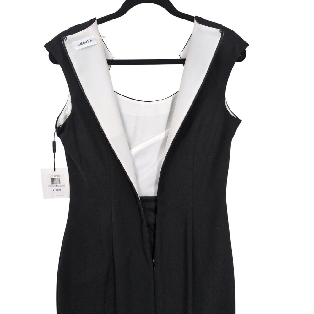 Calvin Klein Sheath Dress Womens 6 Black Cap Sleeve Cut Out Neck LBD Career Date - Picture 7 of 13